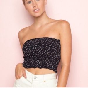 Brandy Melville Navy Floral Tube Top Lettuce Edge